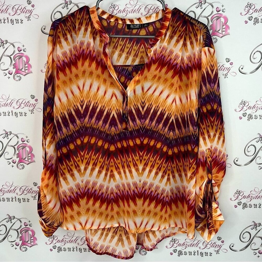 a.n.a blouse orange red purple white buttons Women's Vibrant Chevron Blouse